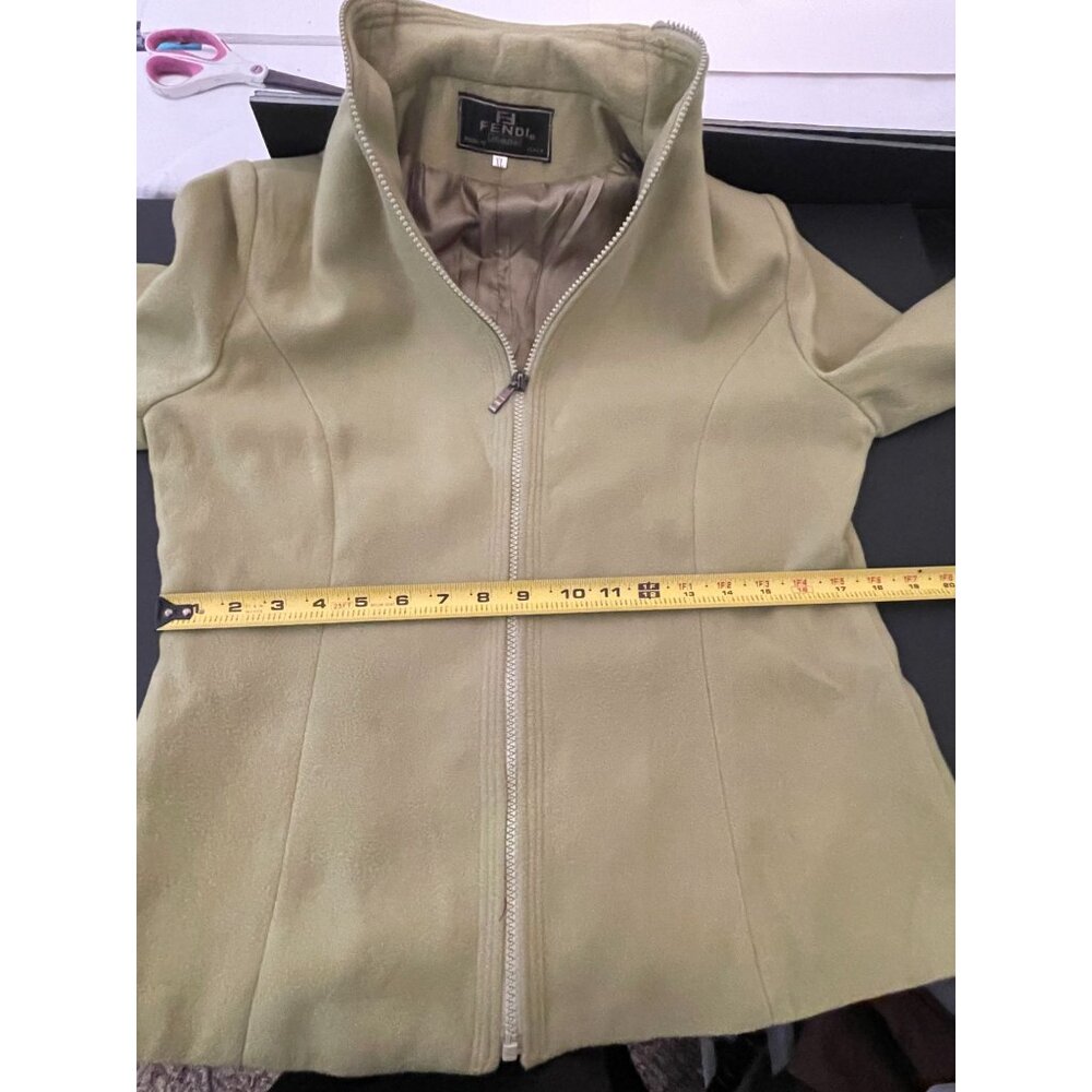 Vintage FENDI Jeans 100% Cashmere Soft Womens XL Green Jacket Lined Full Zip - Picture 8 of 10